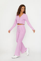 Sky soft ribbed flare pants baby pink