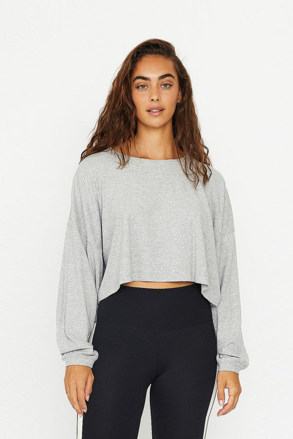 Alexa oversize long sleeve crop top heather gray