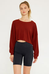 Cream Yoga - Alexa oversize long sleeve crop top wine