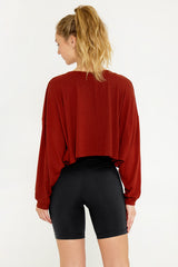 Alexa oversize long sleeve crop top wine