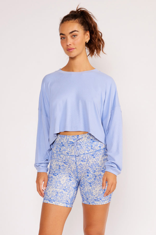 Alexa oversize long sleeve crop top laguna blue