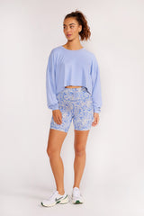 Alexa oversize long sleeve crop top laguna blue