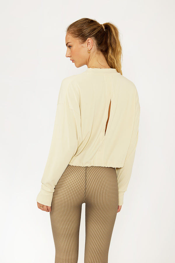 Clover long-sleeve cropped tee butter