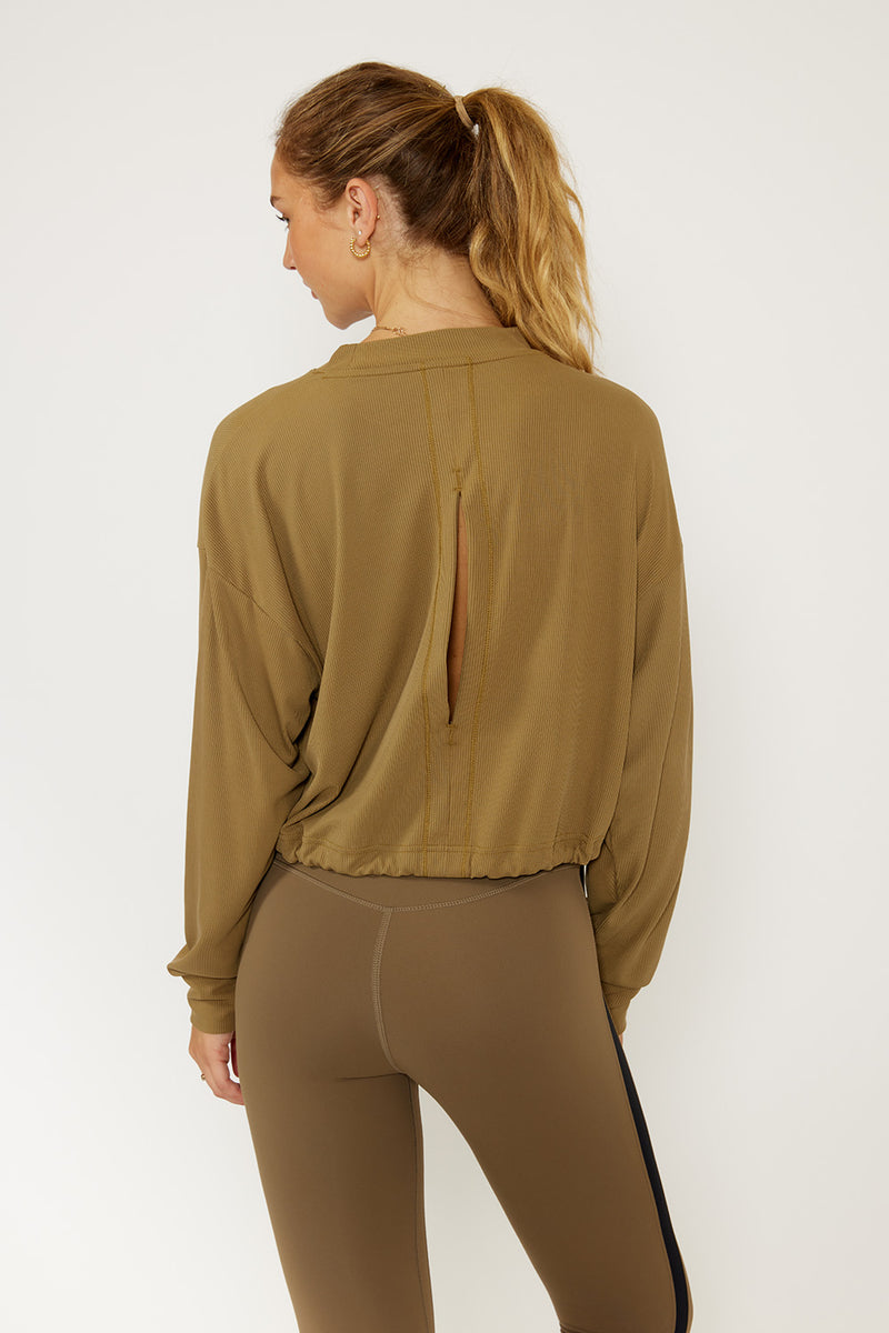 Clover long-sleeve cropped tee army green