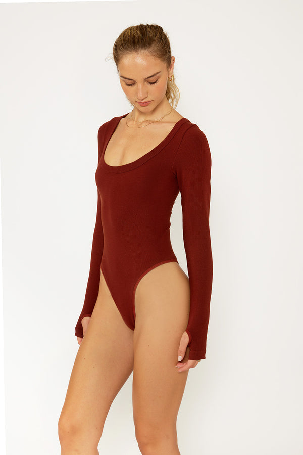 Ellen long-sleeve bodysuit wine