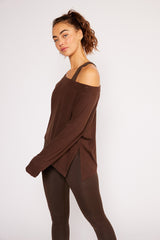 Fare off-shoulder long-sleeve top chocolate