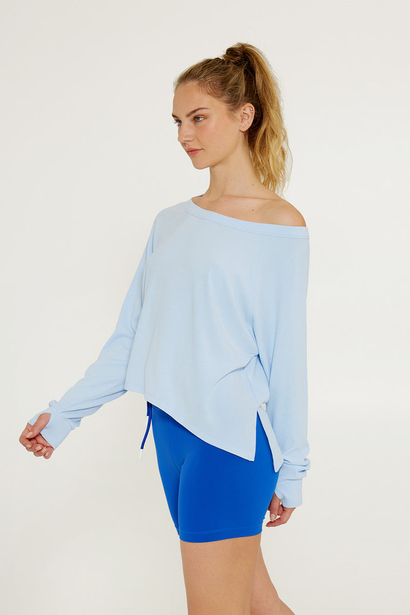 Fare off-shoulder long-sleeve top sky
