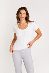 Cream Yoga - Jade ribbed ss top white