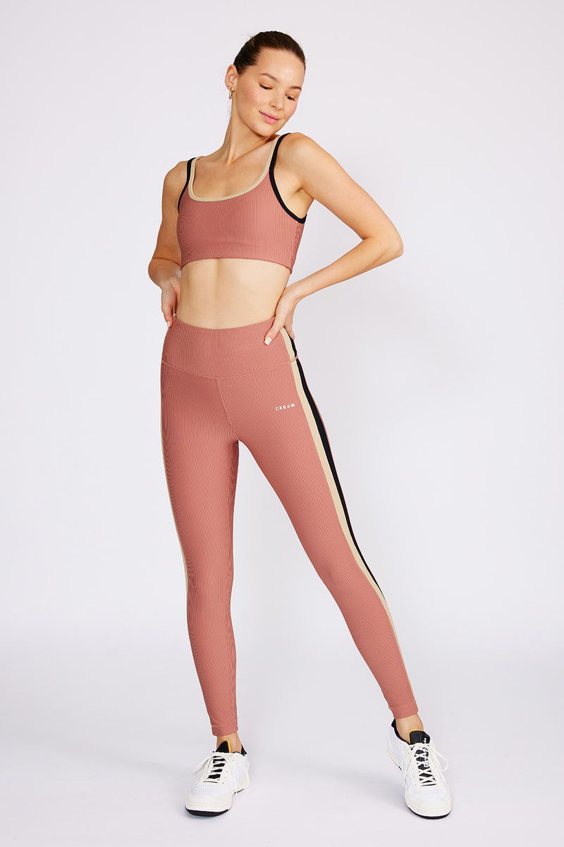 Cream Ribbed Off The Shoulder Crop Top And Cargo Leggings Two Piece Set -  Karalynn