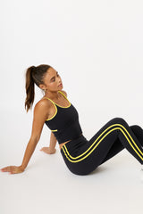 Cream Yoga - Jenn double stripe leggings black / lemon
