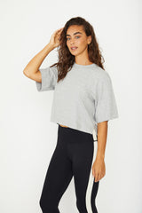 Karen short-sleeve crop tee heather gray