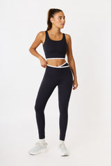 Cream Yoga - Lena overlap waistband leggings black/white
