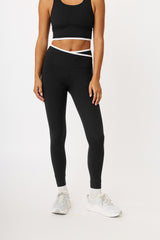 Lena overlap waistband leggings black/white