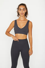 Sage v-neck seamless bra top faded black