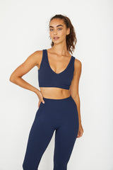 Sage v-neck seamless bra top navy