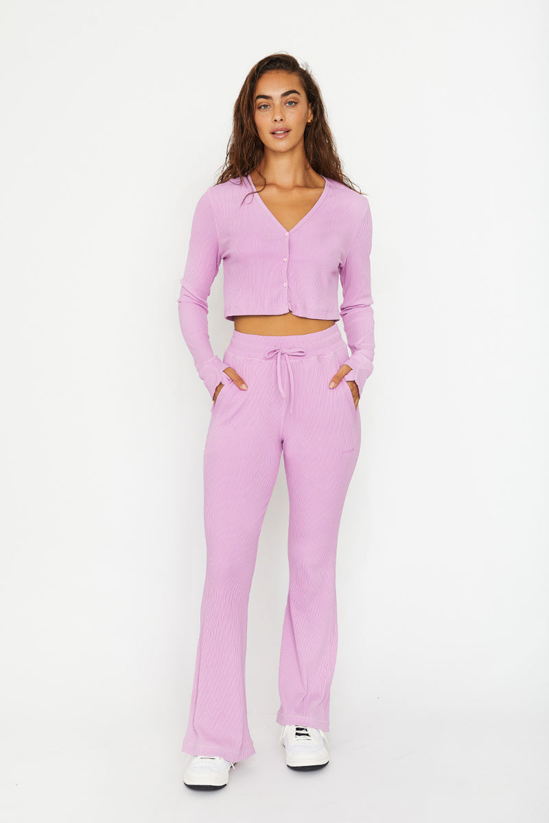 Sky Ribbed Flare Pants in Pink by Cream Yoga