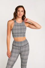 Sophia high neck ribbed bra top plaid