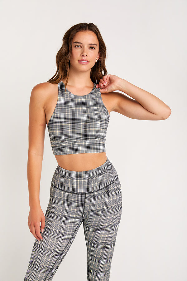 Sophia high neck ribbed bra top plaid