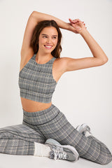 Sophia high neck ribbed bra top plaid