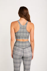 Sophia high neck ribbed bra top plaid