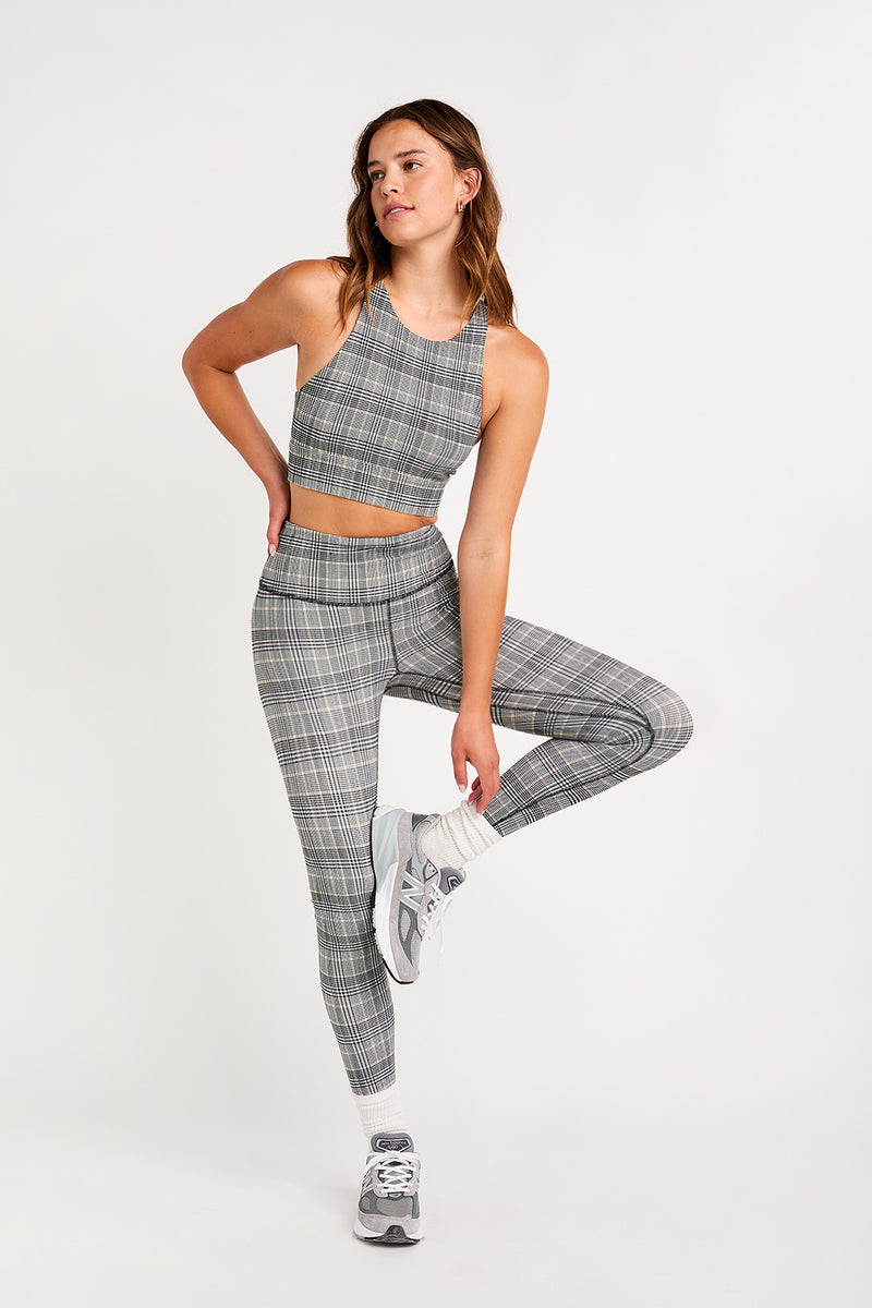 Sophia high neck ribbed bra top plaid
